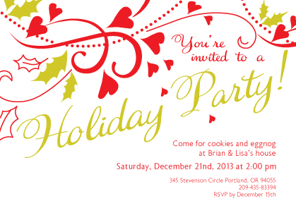 Holiday Party Invitations - Holly Hearts Party Invitation