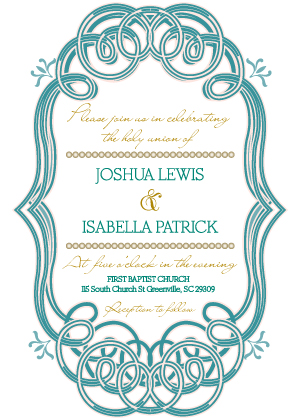 Wedding Invitation - Mint and Gold Frame