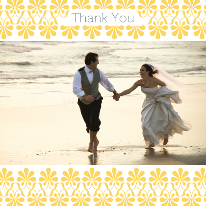 Wedding Thank You Card with photo - yellow & gray flourish