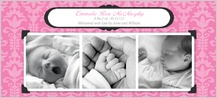 Birth Announcement with photo - traditional baby damask