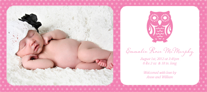 Birth Announcement with photo - Owl Baby