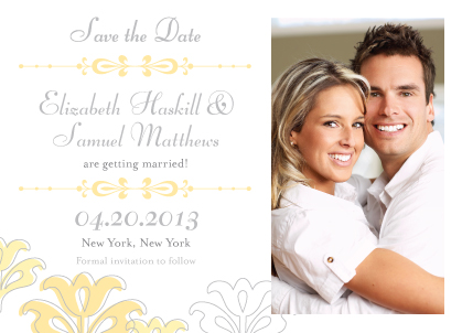 Save the Date Card with photo - Floral Damask