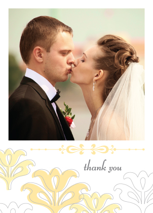Wedding Thank You Card with photo - Floral Damask