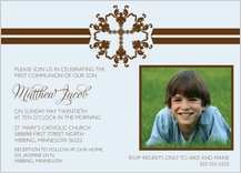 First Communion Invitation - stripe cross first communion with photo
