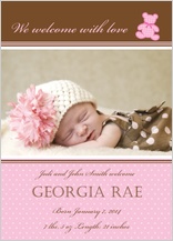 Birth Announcement with photo - baby gingham bear