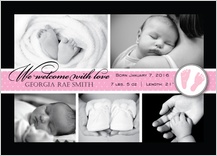 Birth Announcement with photo - baby feet stamp