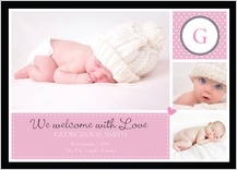 Birth Announcement with photo - baby monogram dots