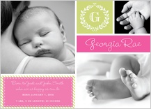 Birth Announcement with photo - baby monogram wreath