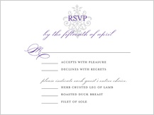 Response Card with menu options - damask monogram