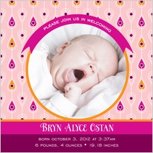 Birth Announcement with photo - modern peacock