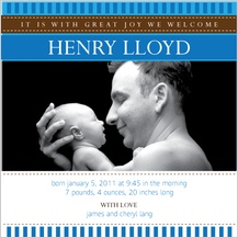 Birth Announcement with photo - blue and brown stripes
