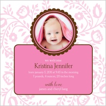 Birth Announcement with photo - pink flowers Birth Announcement with photo - pink flowers
