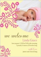 Birth Announcement with photo - pink flowers