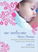 Birth Announcement with photo - vines and flowers