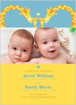 Birth Announcement with photo - loving giraffes: twins