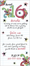 Birthday Party Invitation - notebook doodles sweet 16 birthday invite