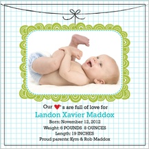 Birth Announcement with photo - doodle frame birth announcement