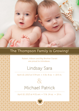 Multiples Birth Announcement with photo - Little Sweetie