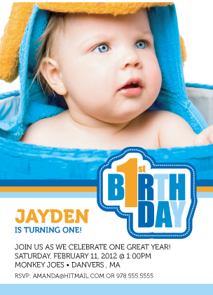 Birthday Party Invitation with photo - First Birthday Wishes