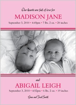 Multiples Birth Announcement with photo - baby monostripe