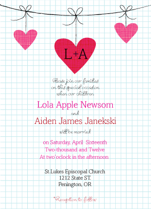 Wedding Invitation - Modern Hanging Hearts Monogram Wedding Collection