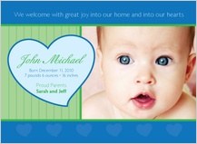Birth Announcement with photo - heart and stripes