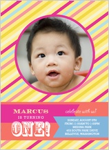 Birthday Party Invitation with photo - yummy stripes 1st birthday party