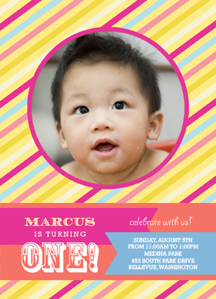 Birthday Party Invitation with photo - YUMMY STRIPES 1ST BIRTHDAY PARTY