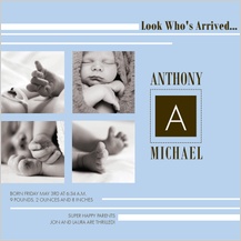 Birth Announcement with photo - monogram squares