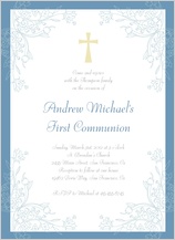 First Communion Invitation - leaf scrolls