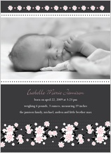 Birth Announcement with photo - pink and black floral Birth Announcement with photo - pink and black floral