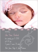 Birth Announcement with photo - pink and gray vines Birth Announcement with photo - pink and gray vines