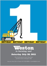 Birthday Party Invitation - first birthday crane construction